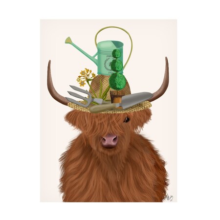 Fab Funky 'Highland Cow And Gardeners Hat' Canvas Art, 14x19